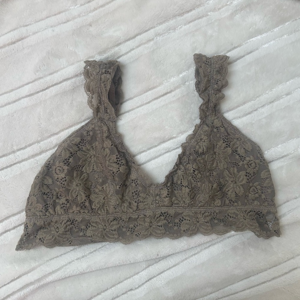 Altar'd State Brown Lace Bralette with Floral Pattern